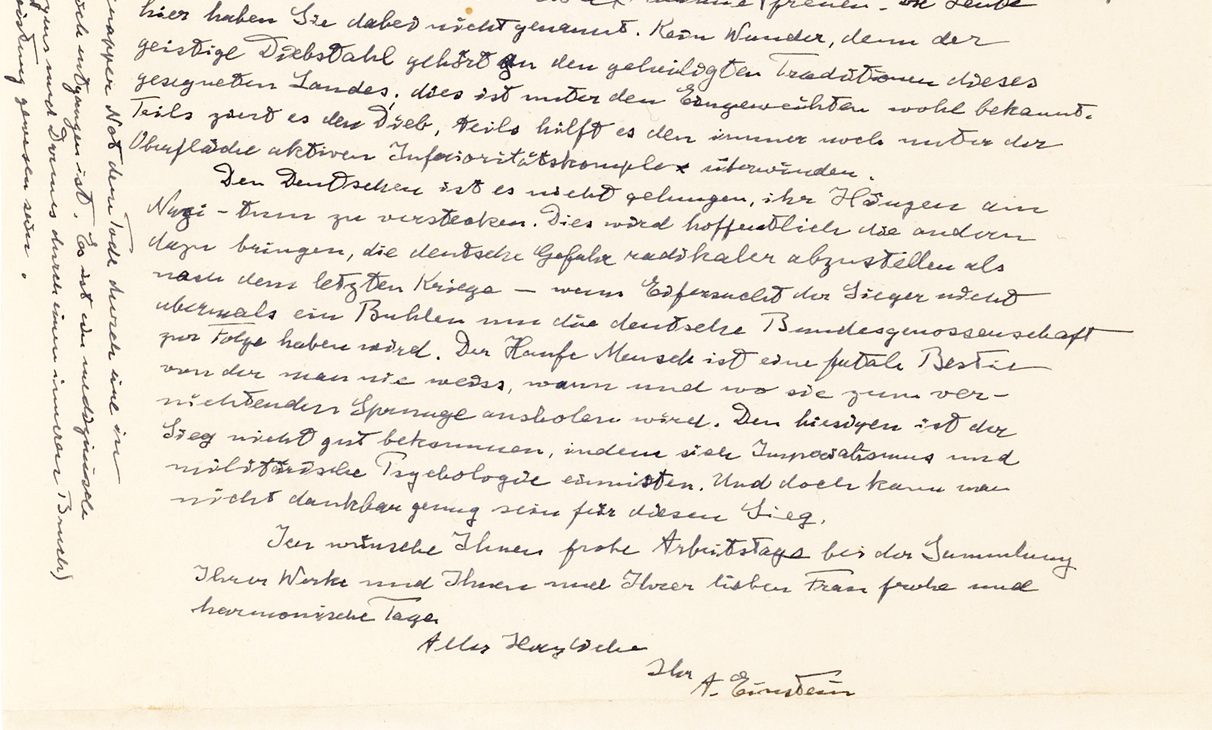 Carta manuscrita de Einstein, 1947